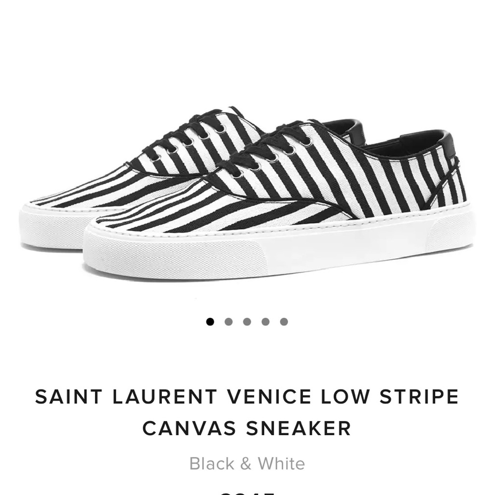 Saint Laurent Women’s VENICE LOW TOP Monochrome Stripe Canvas Sneakers 8.5